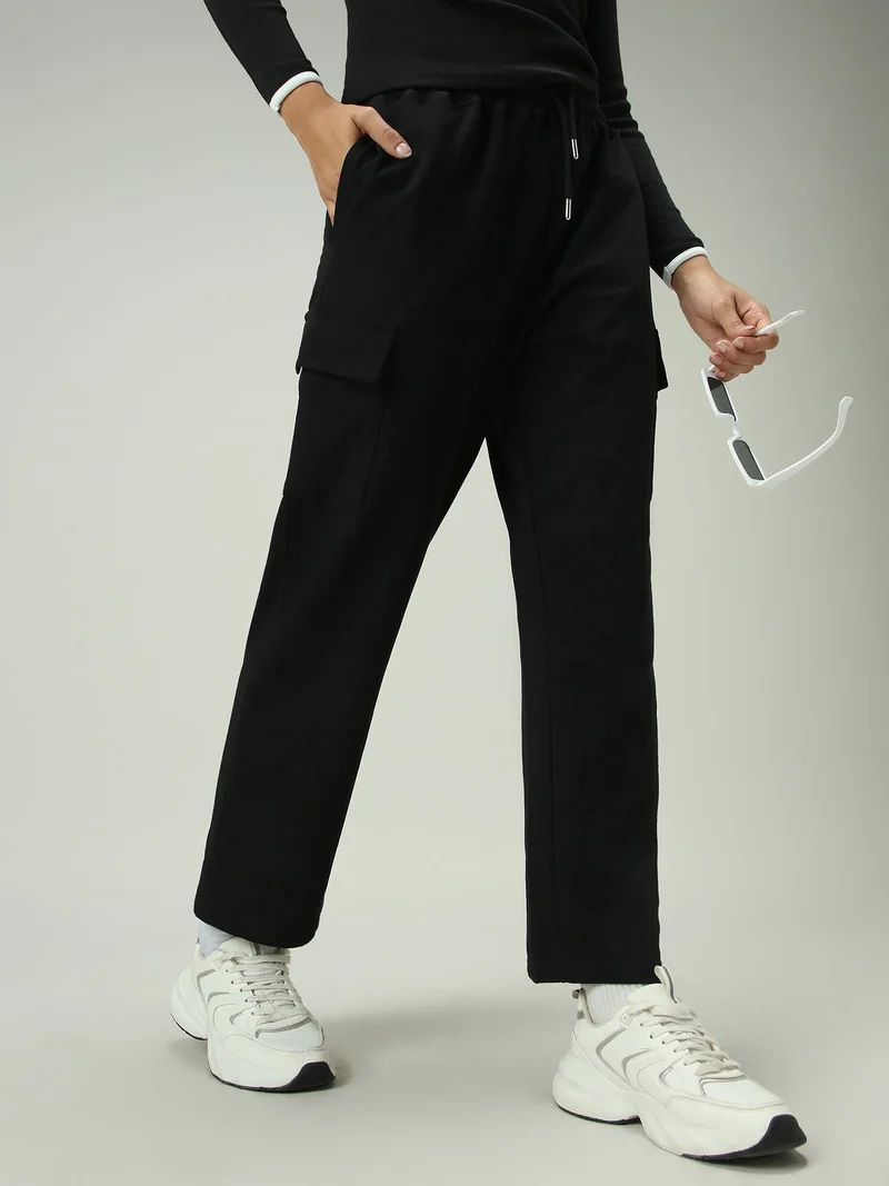Outzidr Black Black Cargo Pocket Wide Leg Sweatpants for Women | Best Price UAE